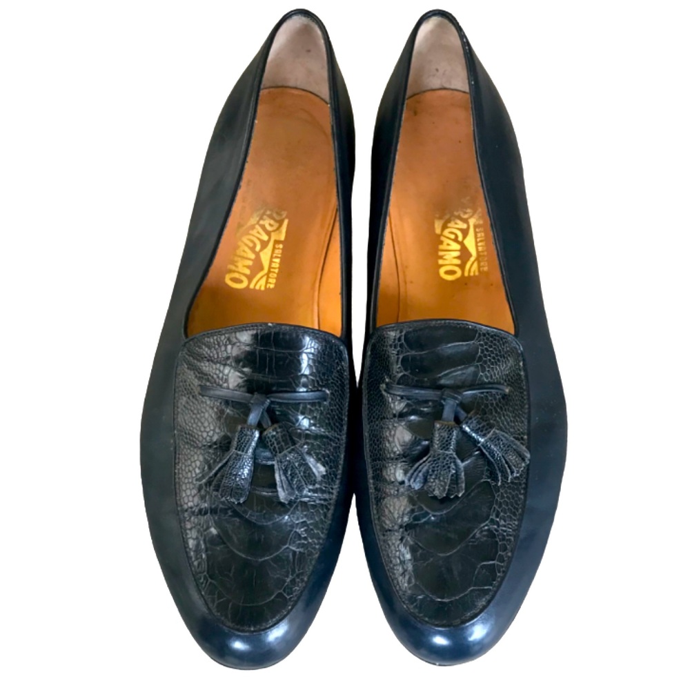 Salvatore Ferragamo Exotic Tassle Slip On Navy Blue Loafer Shoe Men’s Size 11 D